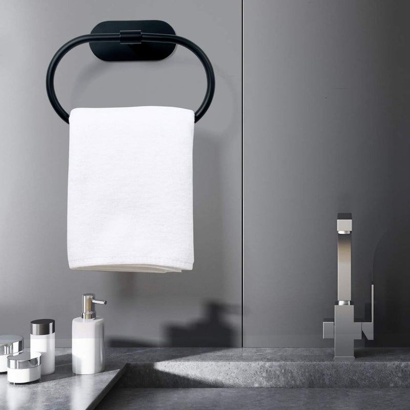 HouseAid Self Adhesive Towel Ring for Bathroom, Stainless Steel Adhesive Hand Towel Holder, No Drilling Modern Hand Towel Hanger, Matte Black - Image 2